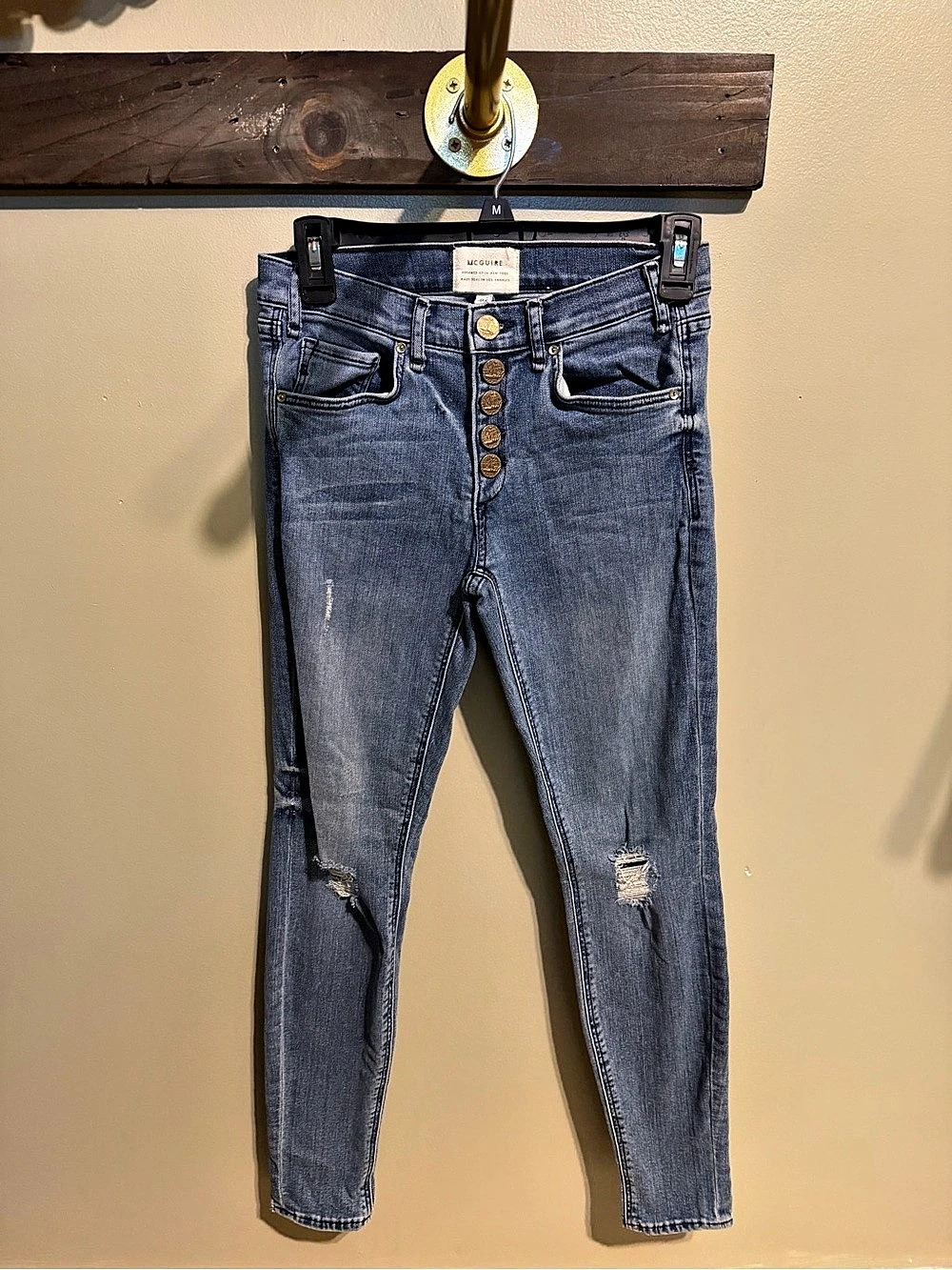 McGuire Newton Skinny Distressed Skinny Jeans in Blue Waist 25